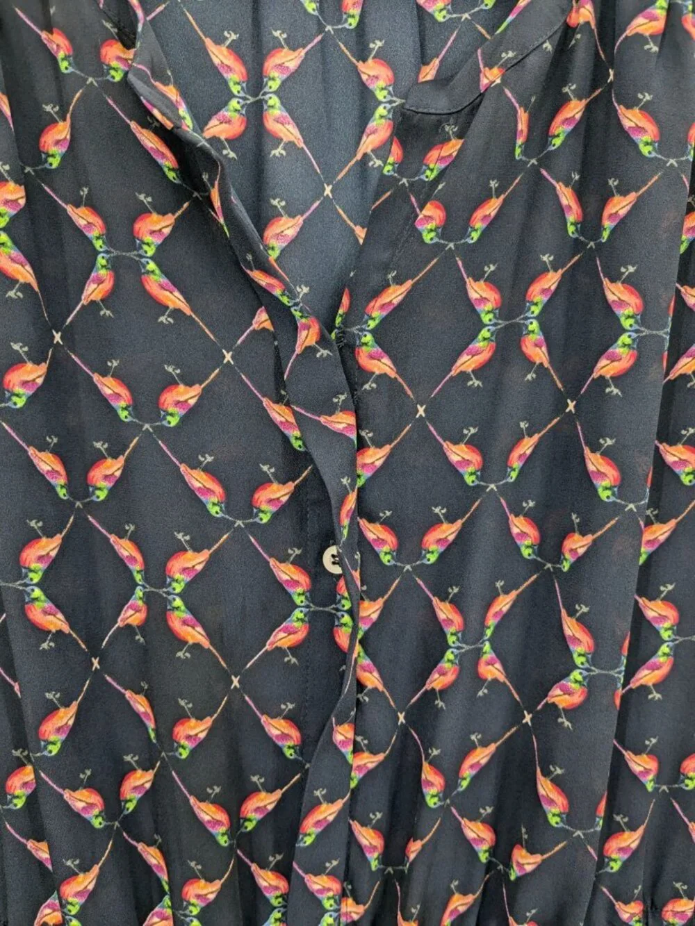 Hummingbird Print Romper 3/4 Sleeve Cottage Lightweight Resort Festival Large